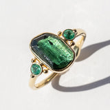 Teal Tourmaline and Emerald Ring