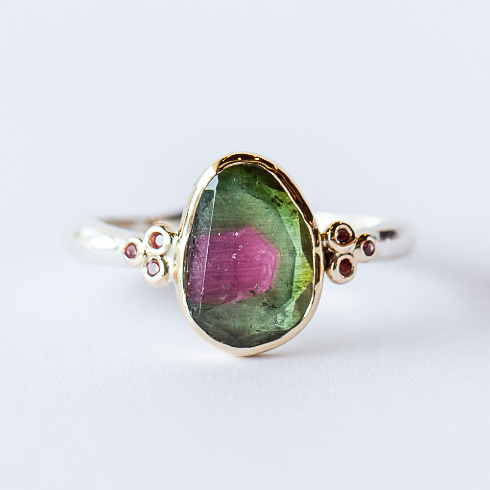 Watermelon Tourmaline and Padparadscha Sapphire Ring