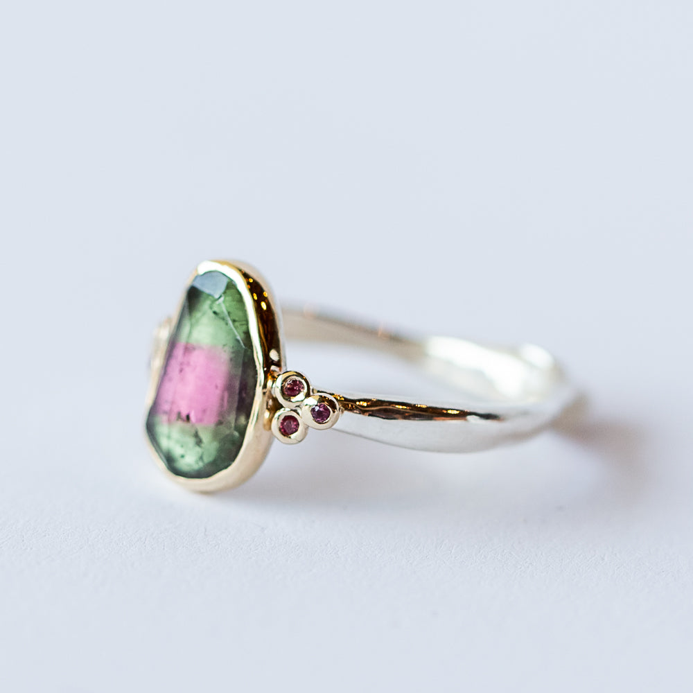 Watermelon Tourmaline and Padparadscha Sapphire Ring