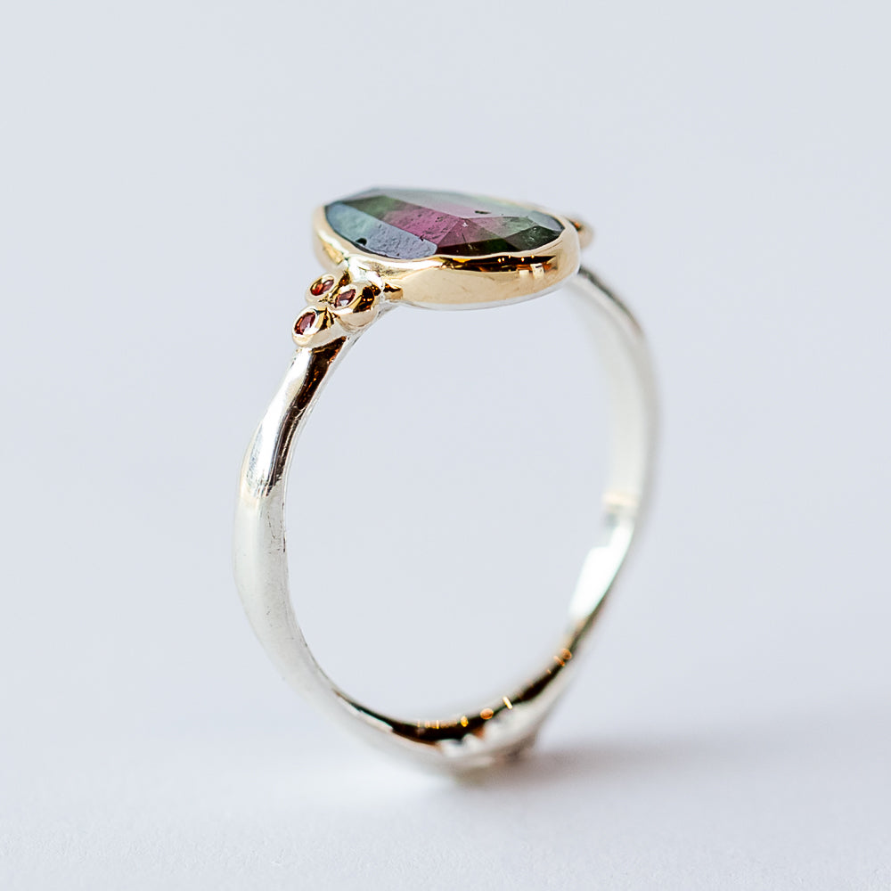 Watermelon Tourmaline and Padparadscha Sapphire Ring