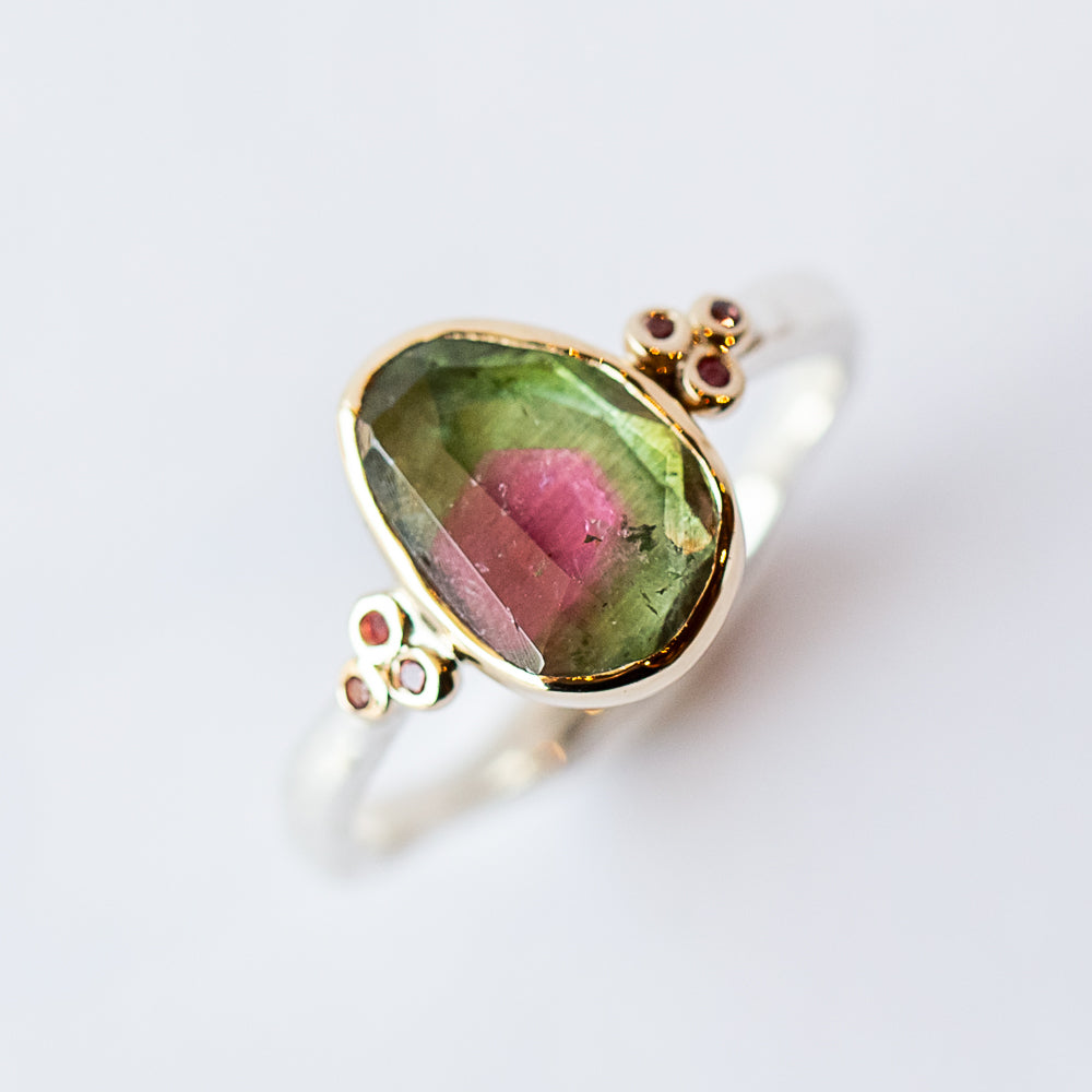 Watermelon Tourmaline and Padparadscha Sapphire Ring