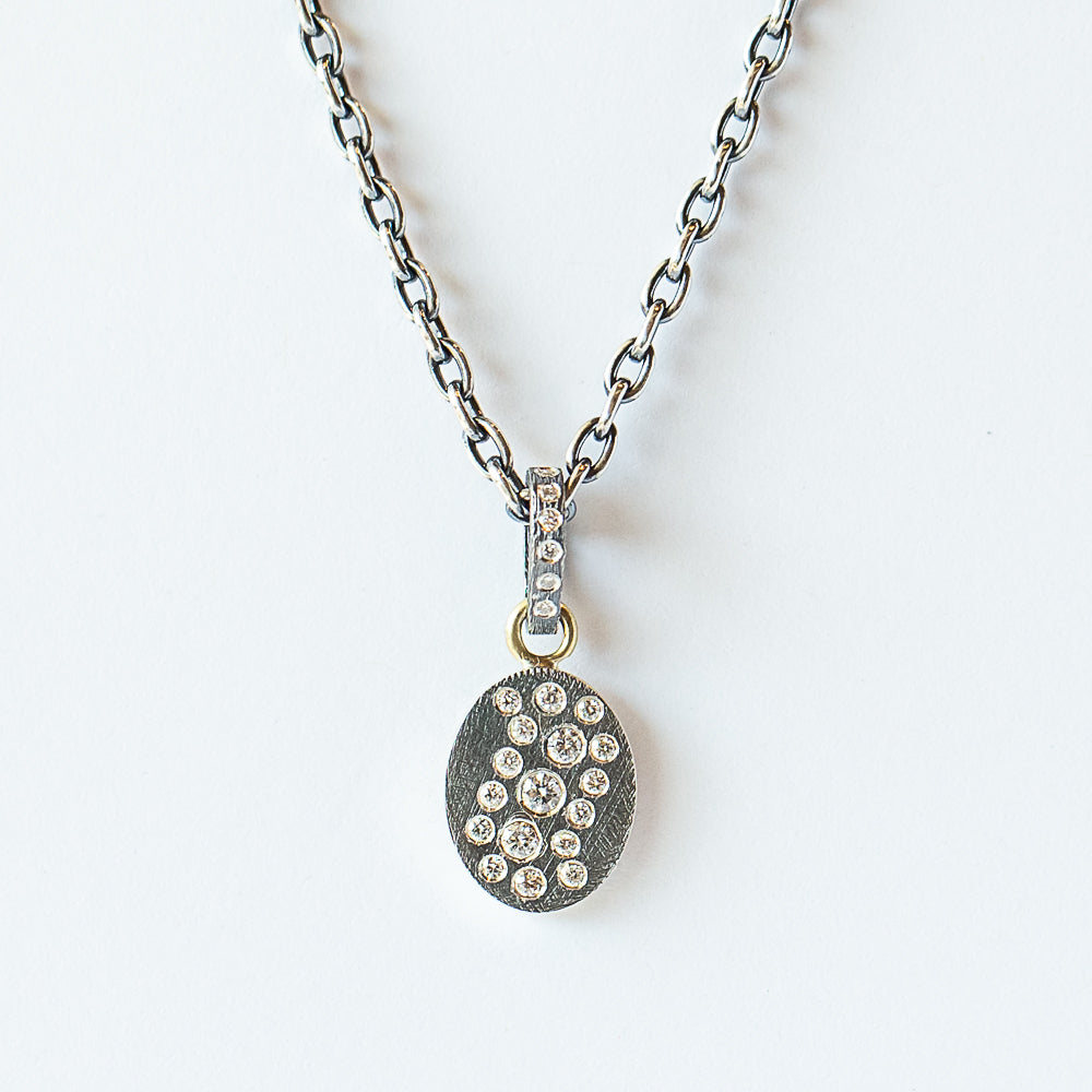Aria Small Silver Oval Diamond Necklace