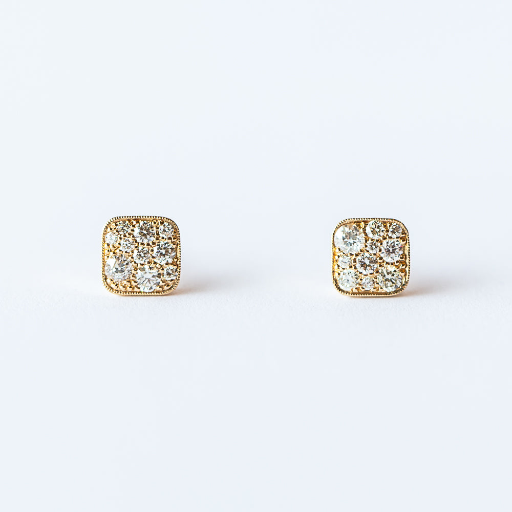 Mini Square Cobblestone Diamond Stud Earrings
