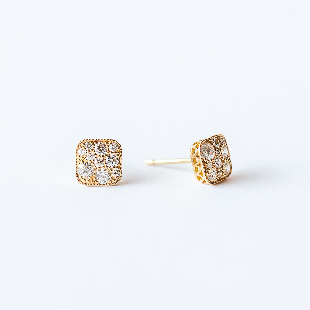 Mini Square Cobblestone Diamond Stud Earrings
