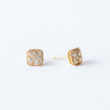 Mini Square Cobblestone Diamond Stud Earrings