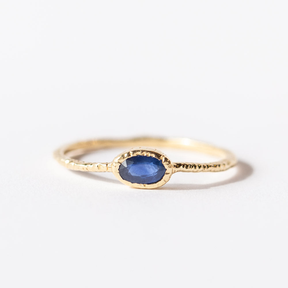 Horizontal Oval Blue Sapphire Ring