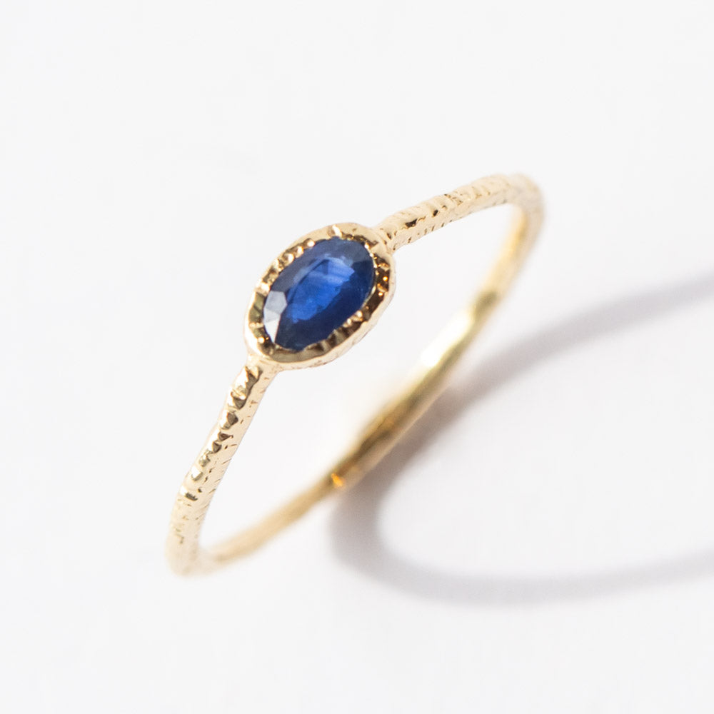 Horizontal Oval Blue Sapphire Ring