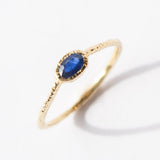 Horizontal Oval Blue Sapphire Ring
