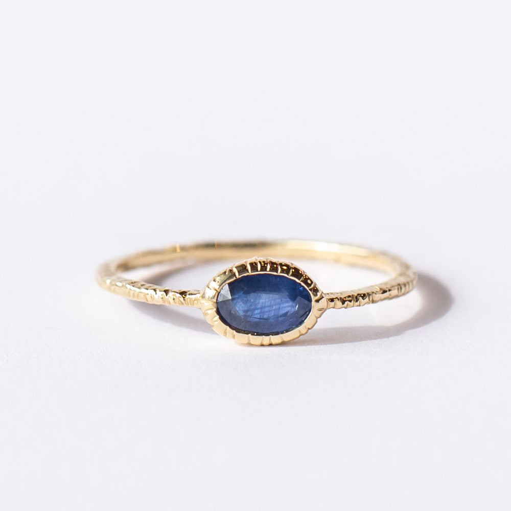 Horizontal Oval Blue Sapphire Ring