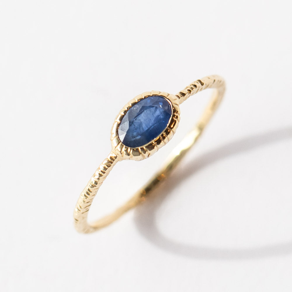 Horizontal Oval Blue Sapphire Ring