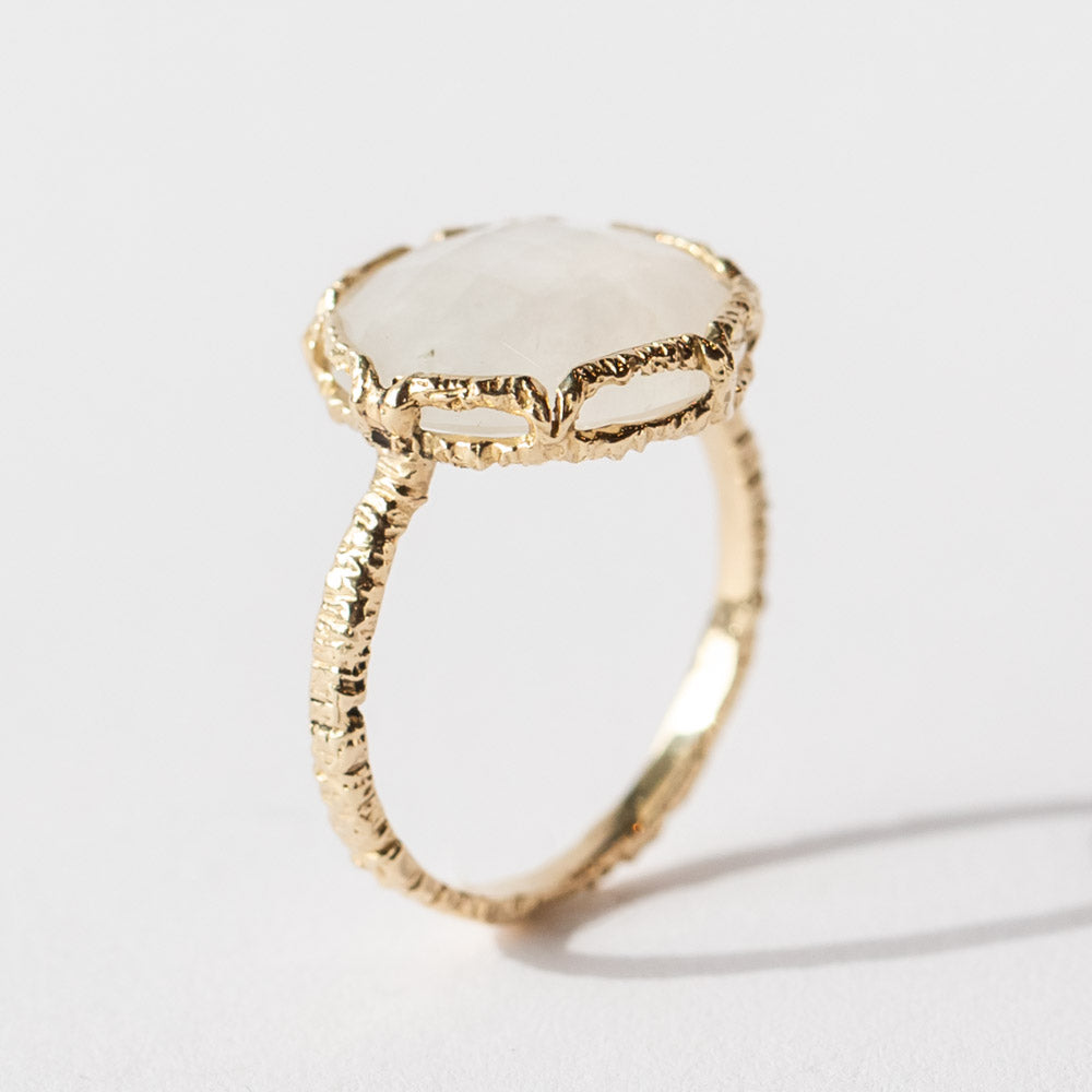 Round Rainbow Moonstone Ring