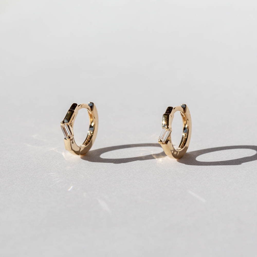 Suzanne Kalan | 18k Single Baguette Huggie Hoop Earrings