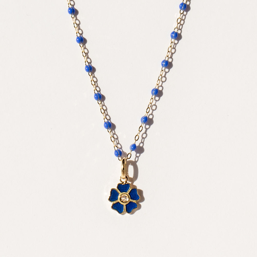 Flower Charm with Diamond, Lapis