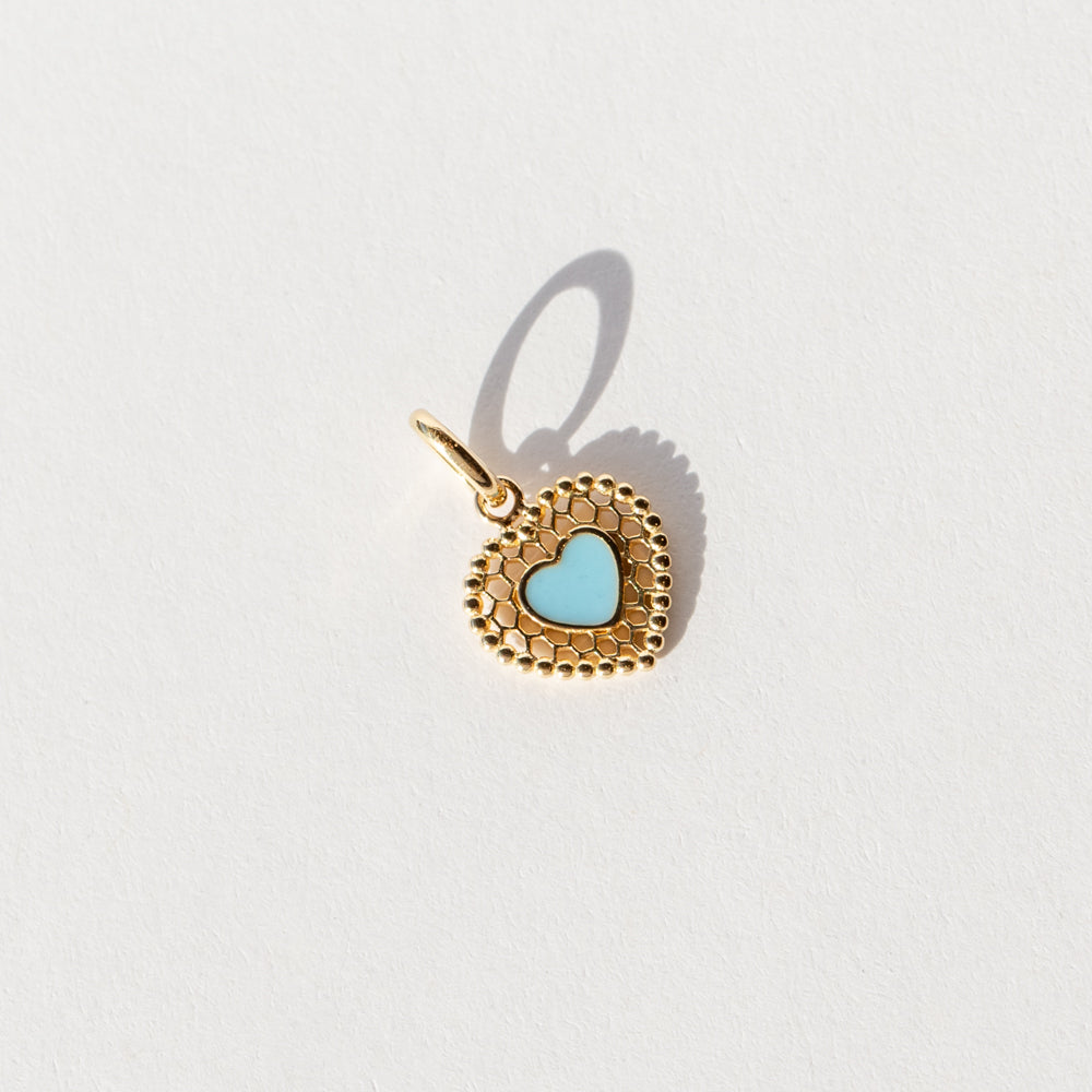 Lace Heart Charm, Turquoise