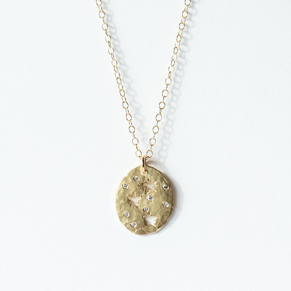 Victoria Cunningham | Oval Star Cut Out Disc Necklace with Diamonds