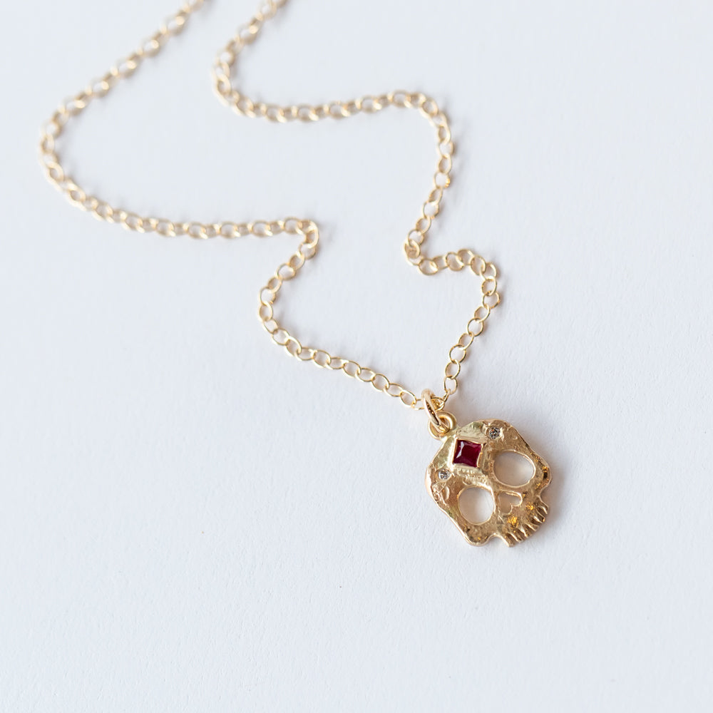Victoria Cunningham | Third Eye Skull Necklace with Ruby