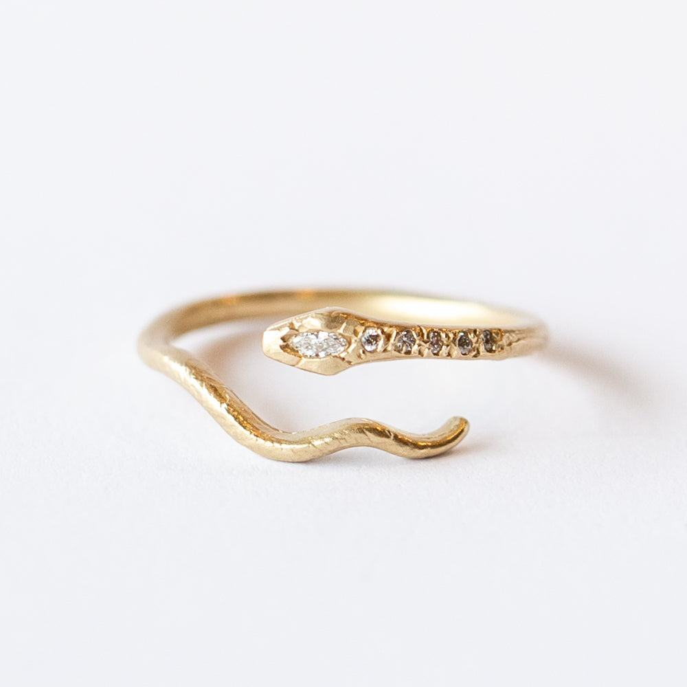 Victoria Cunningham | Snake Ring with Marquise Diamond Head