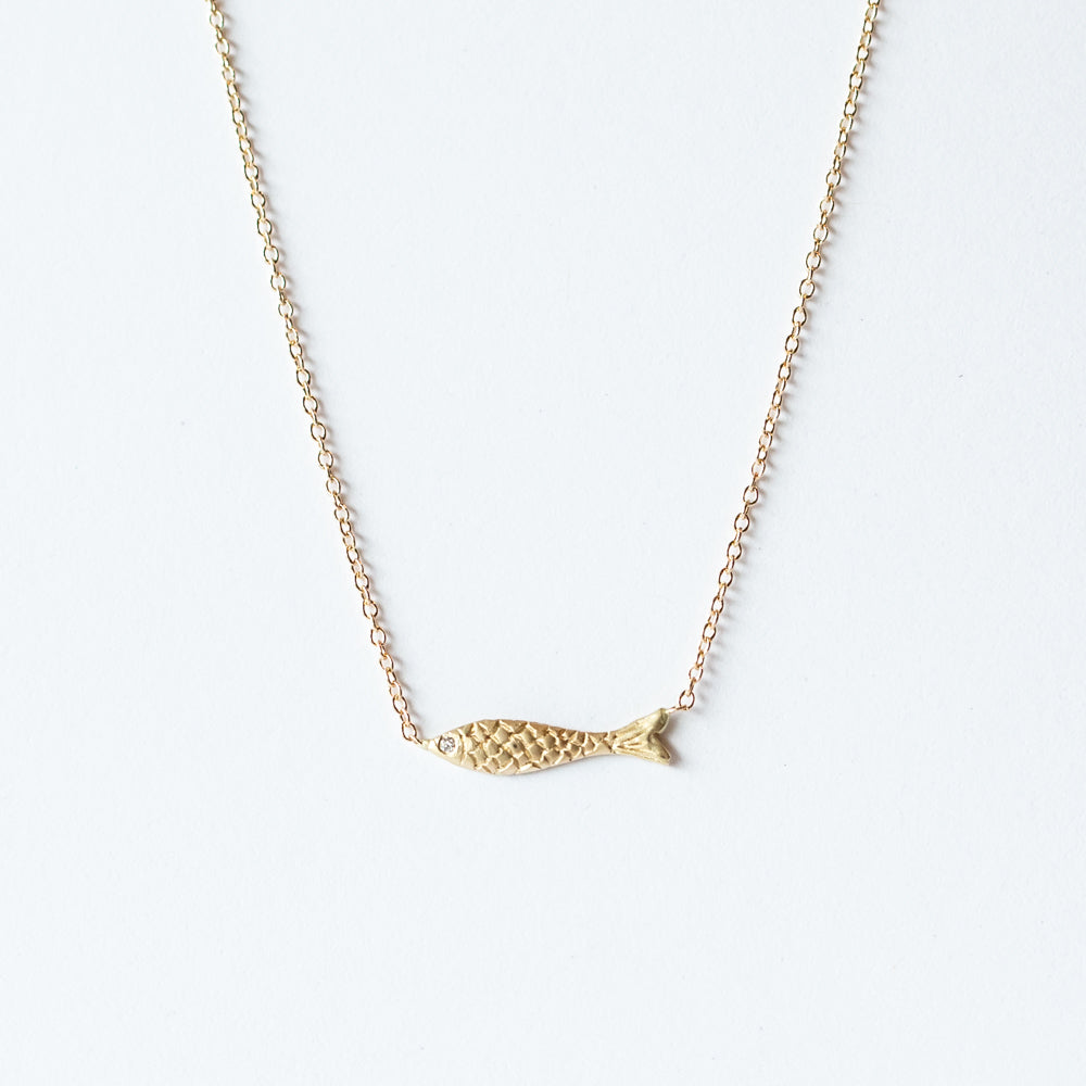 Victoria Cunningham | Tiny Fish Necklace with Diamond Eye