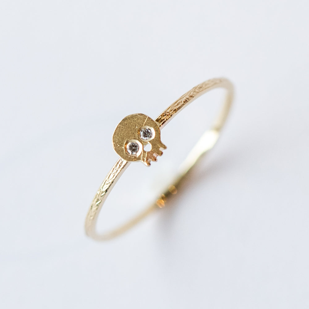 Victoria Cunningham | Tiny Skull Ring with Diamond Eyes