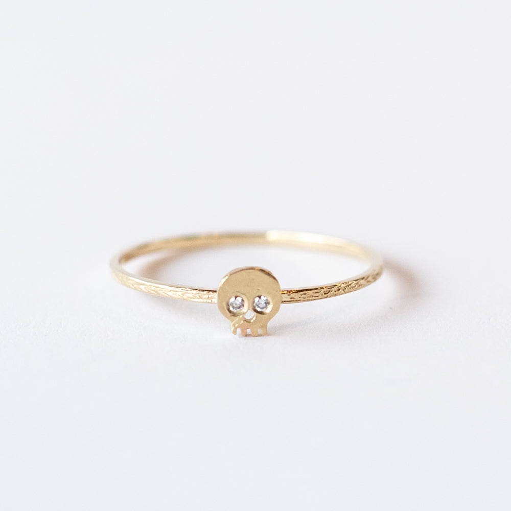 Victoria Cunningham | Tiny Skull Ring with Diamond Eyes