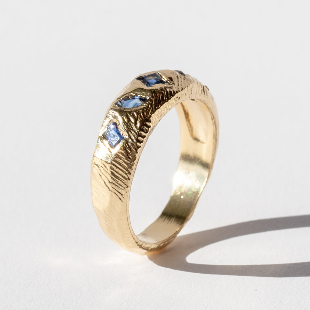 Geometric Mixed Sapphire Domed Ring