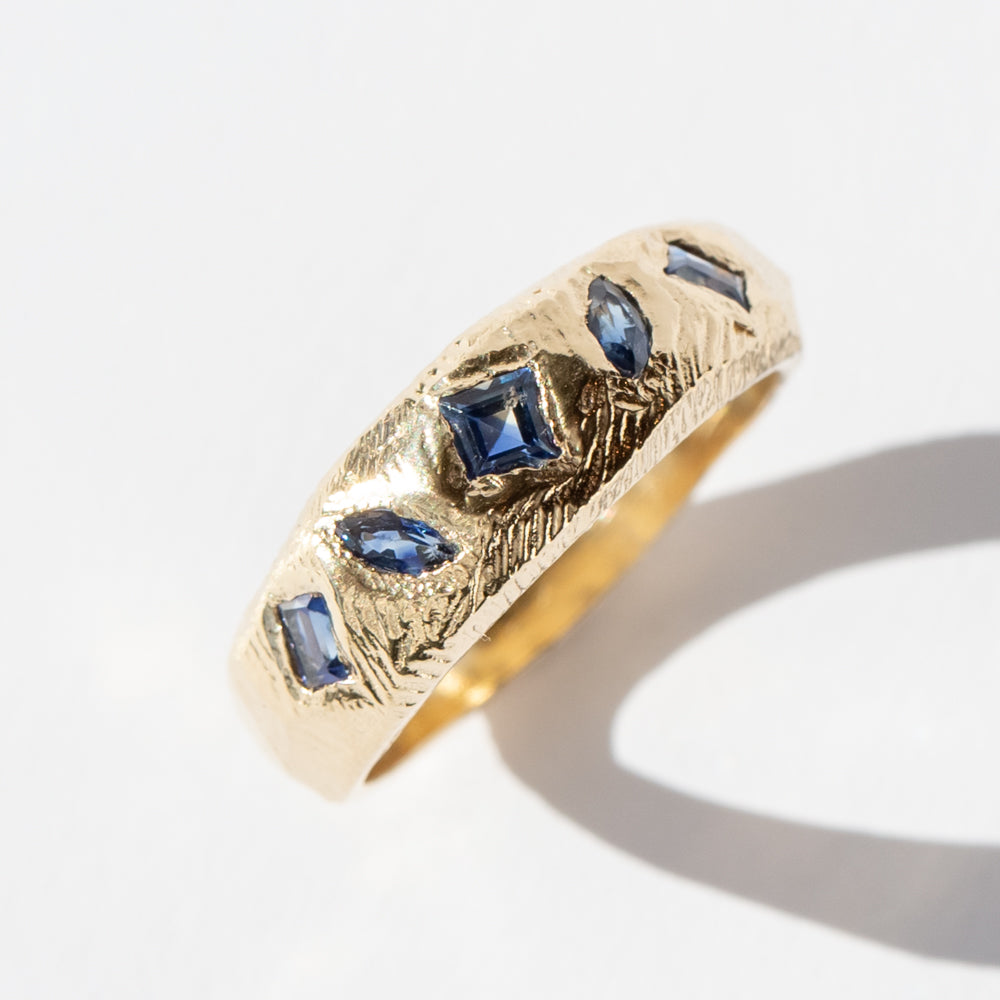 Geometric Mixed Sapphire Domed Ring