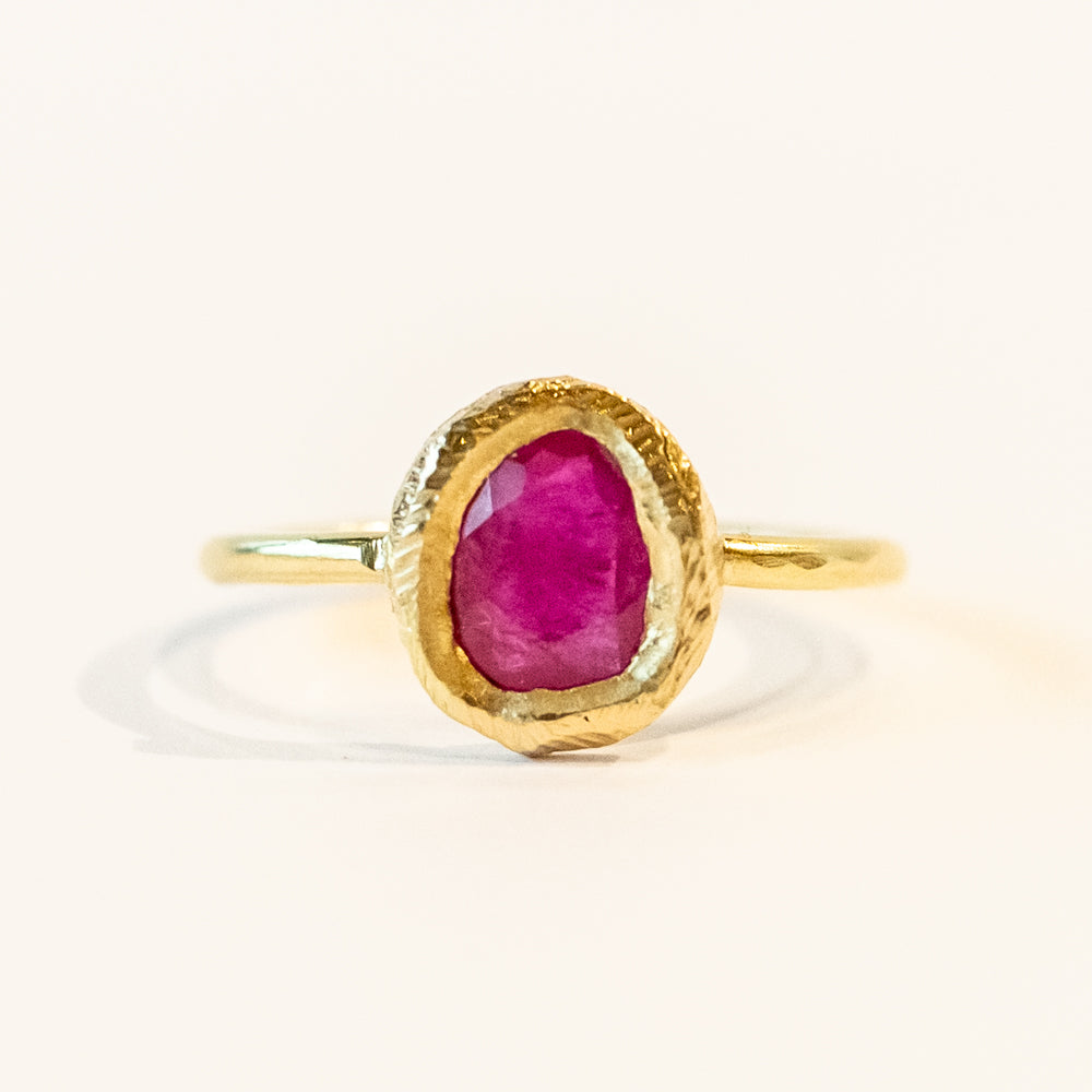Freeform Rose Cut Ruby Solitaire Ring