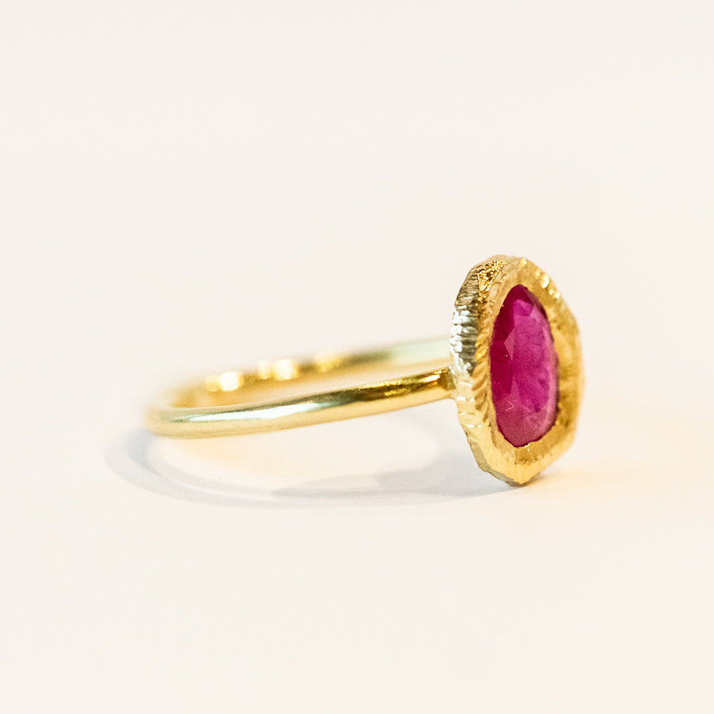 Freeform Rose Cut Ruby Solitaire Ring