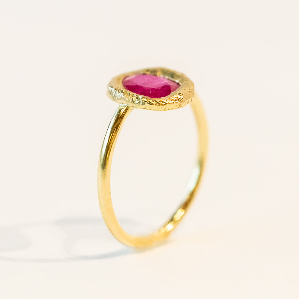 Freeform Rose Cut Ruby Solitaire Ring