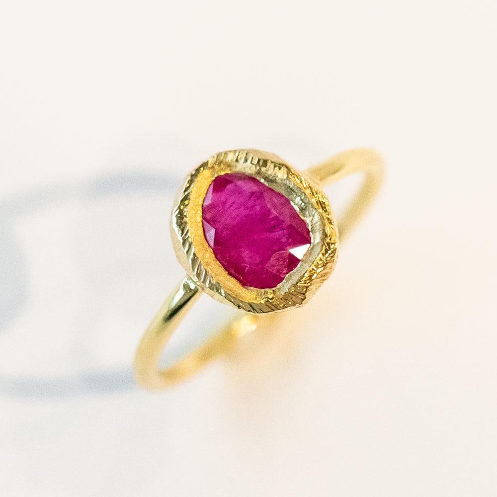 Freeform Rose Cut Ruby Solitaire Ring