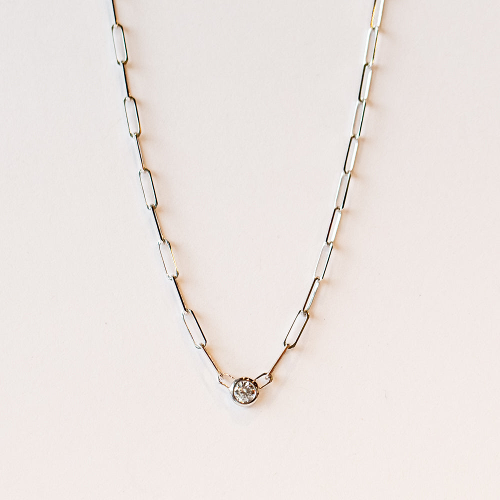 Zoe Chicco | Small Paperclip Chain Necklace with Floating Diamond