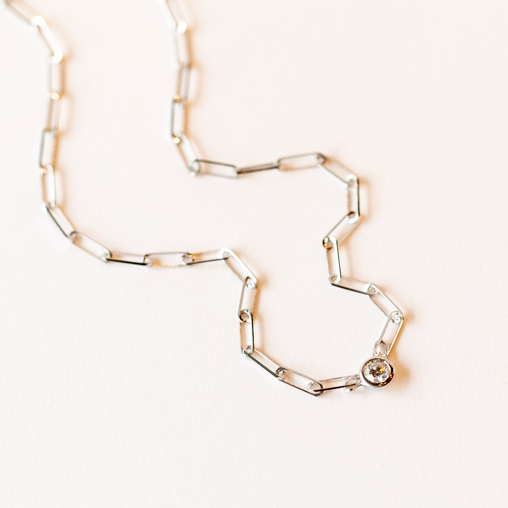 Zoe Chicco | Small Paperclip Chain Necklace with Floating Diamond