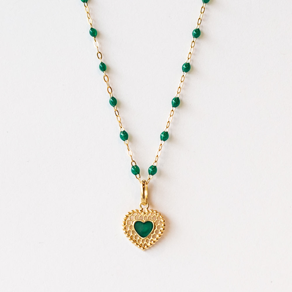 Lace Heart Charm, Emerald