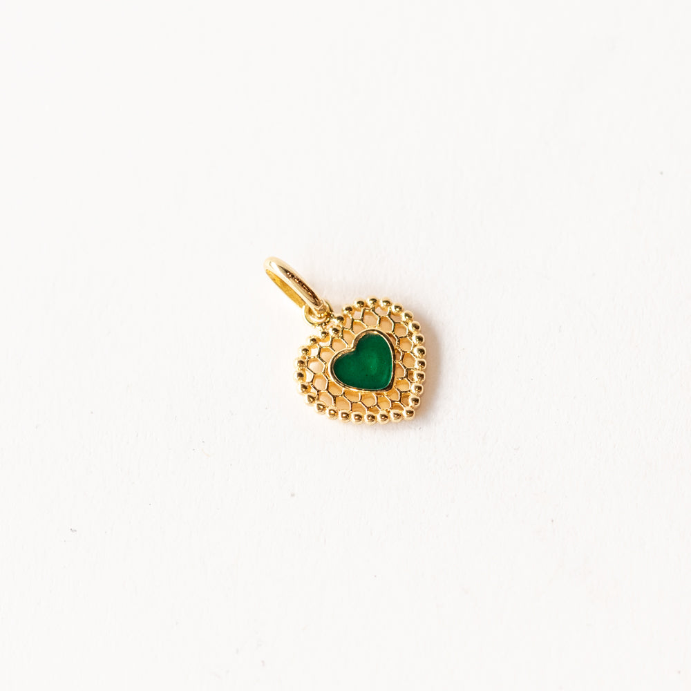 Lace Heart Charm, Emerald