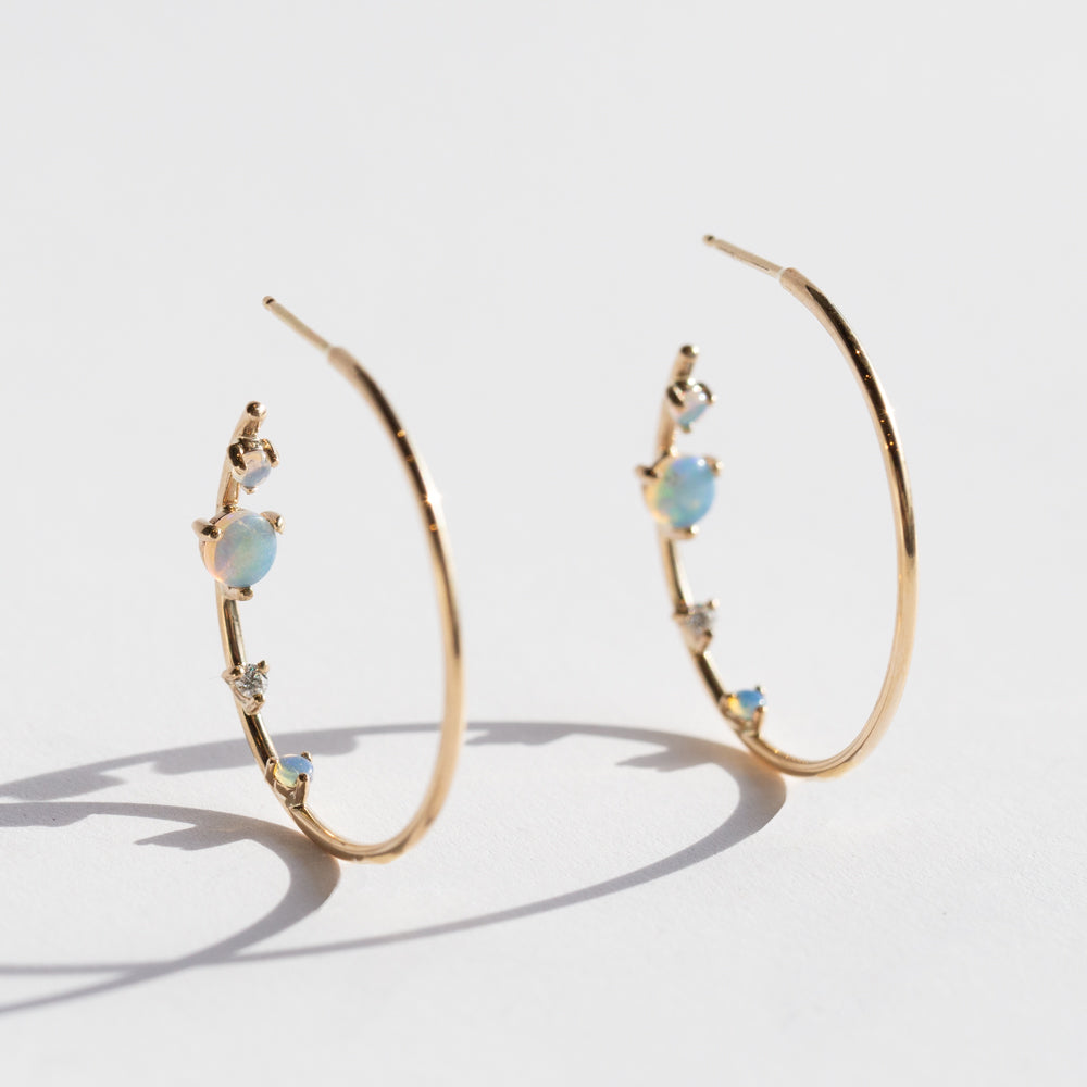 Inverted Opal and Diamond Hoop Earrings