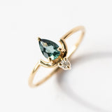 Wwake | Medium Pear Cut Teal Sapphire and Diamond Nestled Ring