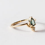 Wwake | Medium Pear Cut Teal Sapphire and Diamond Nestled Ring