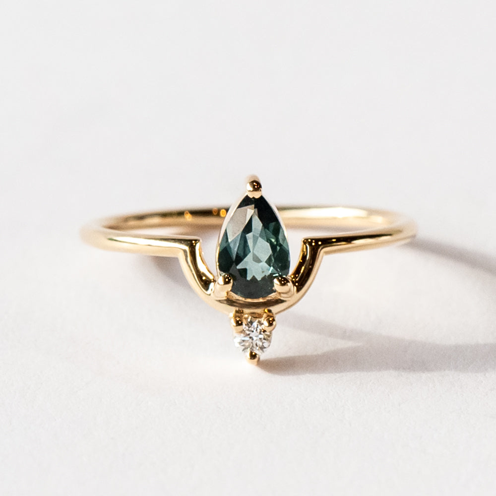 Wwake | Medium Pear Cut Teal Sapphire and Diamond Nestled Ring