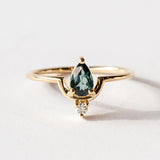 Wwake | Medium Pear Cut Teal Sapphire and Diamond Nestled Ring