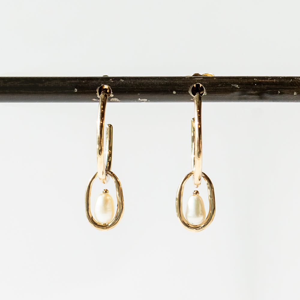 Wwake | Pearl Droplet Hoop Earrings
