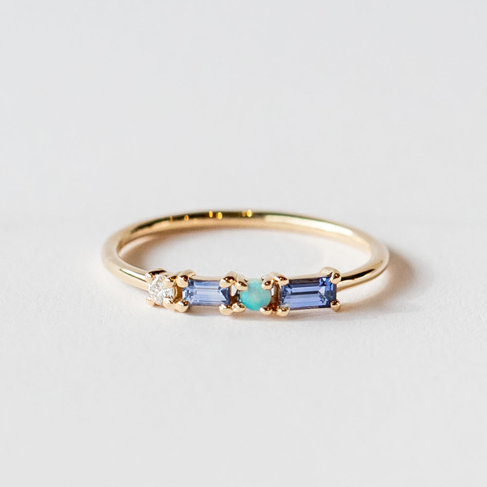 Wwake | Sapphire, Diamond and Opal Pillar Ring