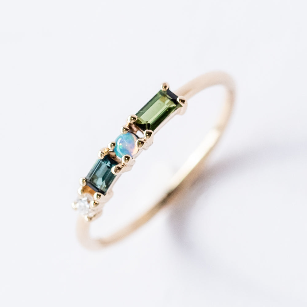 Wwake | Tourmaline, Opal and Diamond Pillar Ring