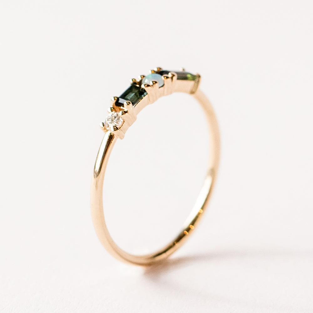 Wwake | Tourmaline, Opal and Diamond Pillar Ring