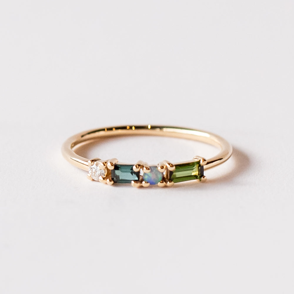 Wwake | Tourmaline, Opal and Diamond Pillar Ring