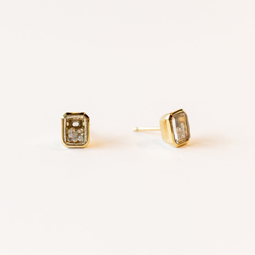 Emerald Cut Diamond Shaker Stud Earrings