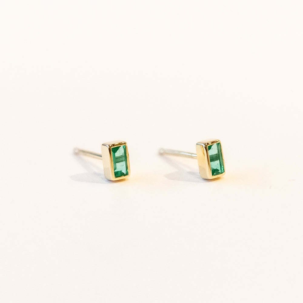 Baguette Emerald Stud Earrings