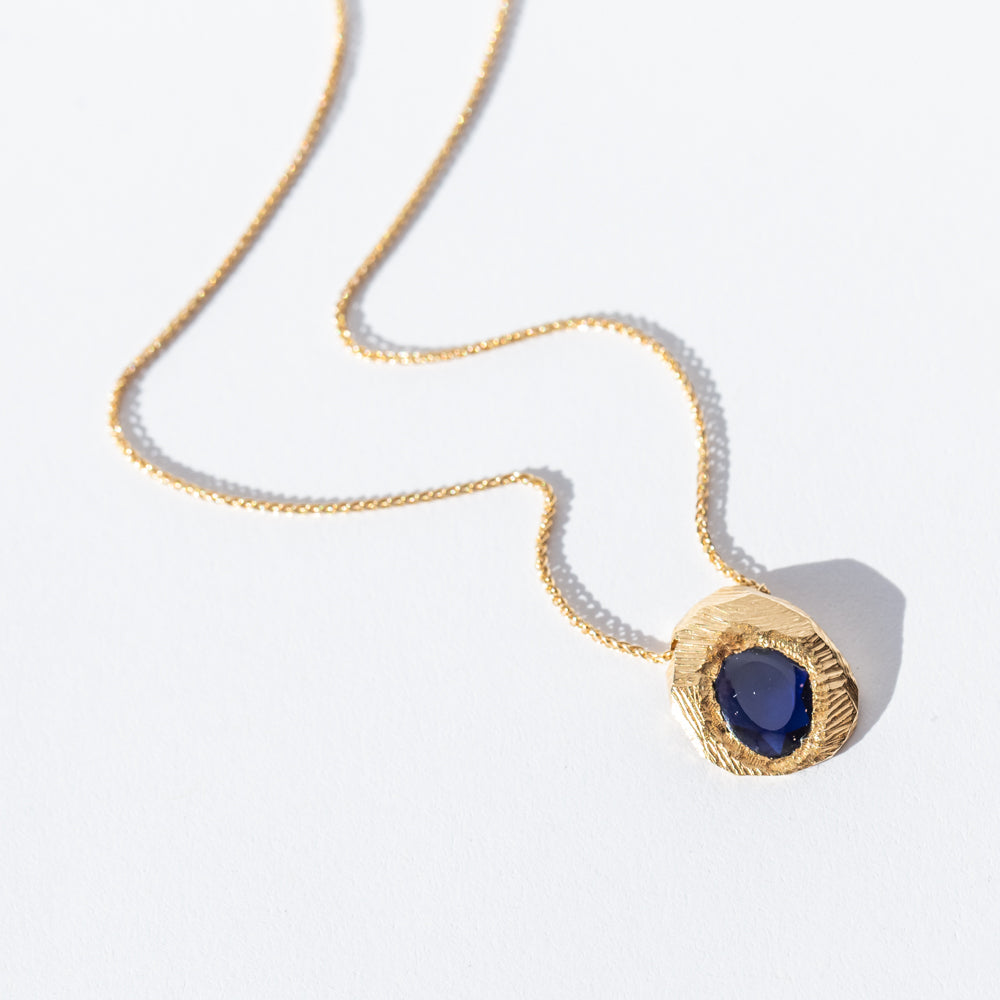 Freeform Rose Cut Dark Blue Sapphire Necklace
