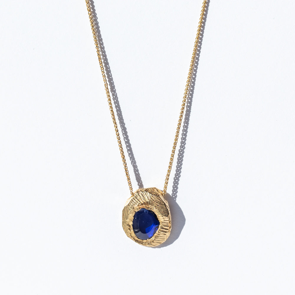 Freeform Rose Cut Dark Blue Sapphire Necklace