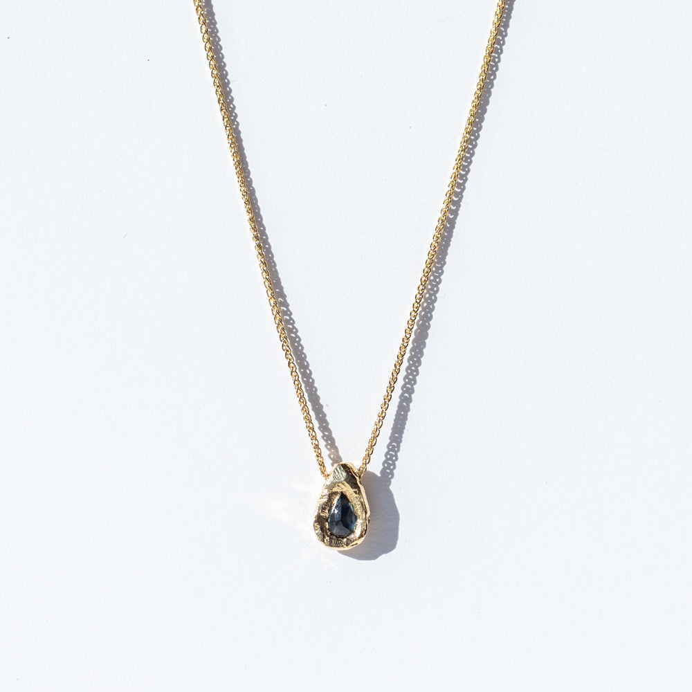 Teardrop Dark Blue Sapphire Slider Necklace