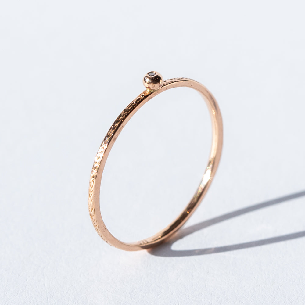 Tiny Engraved Stacking Ring with Diamond